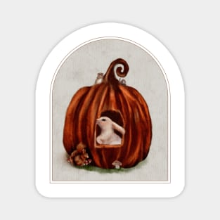 Cute Halloween Pumpkin Watercolor White Rabbit, Mushrooms, and Red Squirrel Magnet