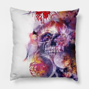 Time skull with gears flowers spider lilies purple teal red Pillow