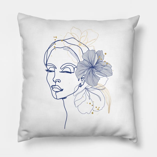 Line Art Woman With Flower Pillow by jobieh shop