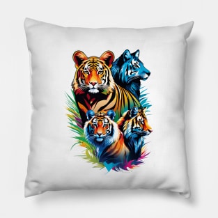 Tiger Symphony: A Kaleidoscope of Feline Majesty Pillow