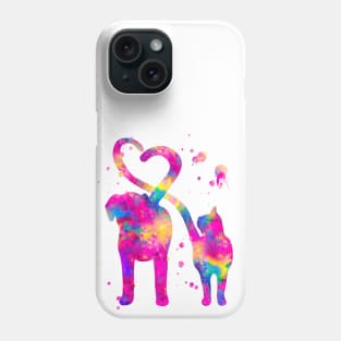 Cat and Dog With Heart Tails Watercolor Painting 2 Phone Case