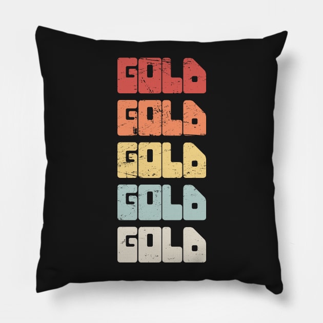GOLD | Vintage 70s Gold Panning Text Pillow by MeatMan