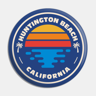 Retro Huntington Beach California Vintage Surfing Beach Emblem Pin