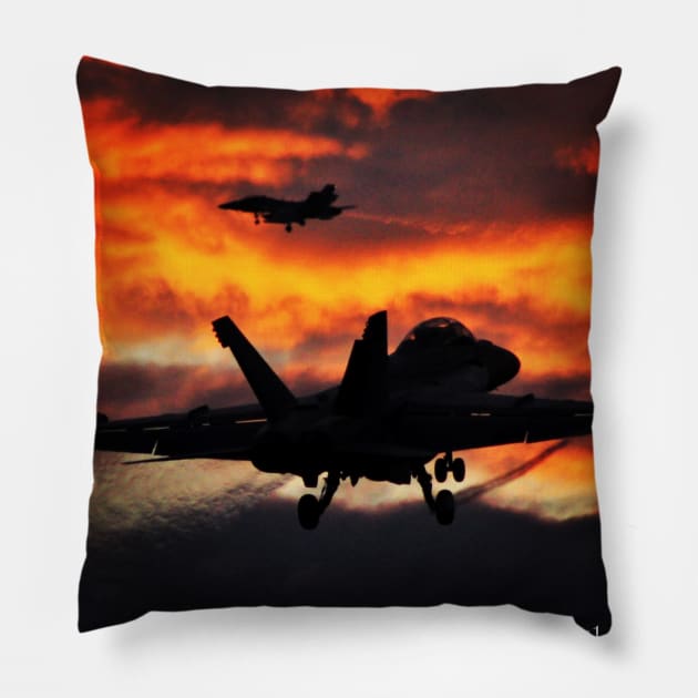 1-Sided Super Hornet at Dusk Pillow by acefox1