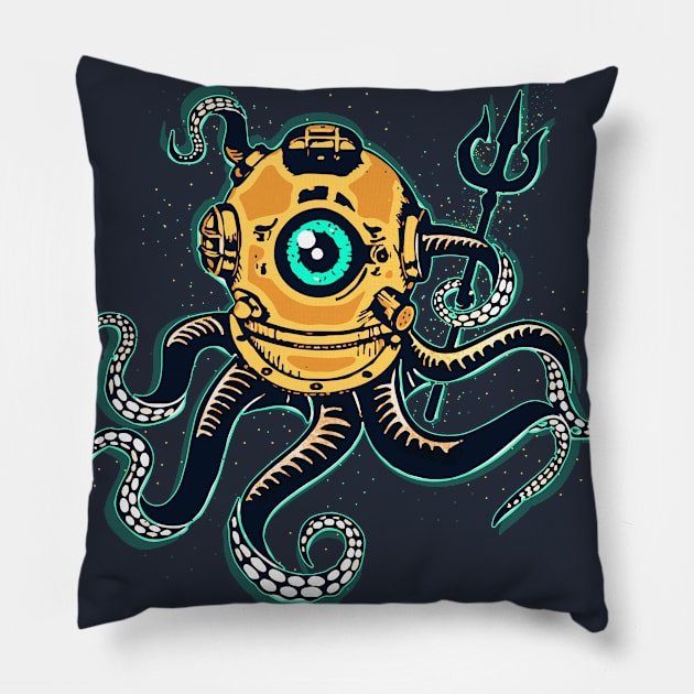Trident Octopus Monster Divers Pillow by ElWish