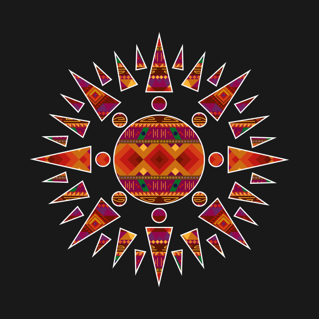 Native American pattern design warm colours Inside a Sun by JDP Designs