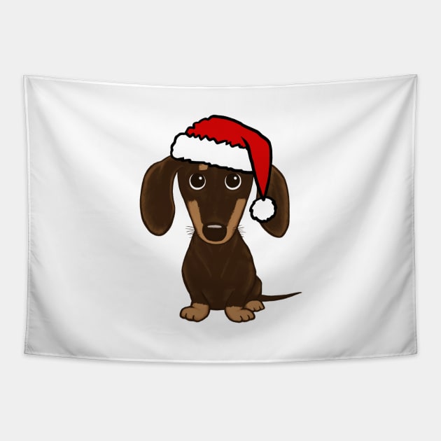 Chocolate Dachshund with Santa Hat Cute Wiener Dog Christmas Tapestry by Coffee Squirrel