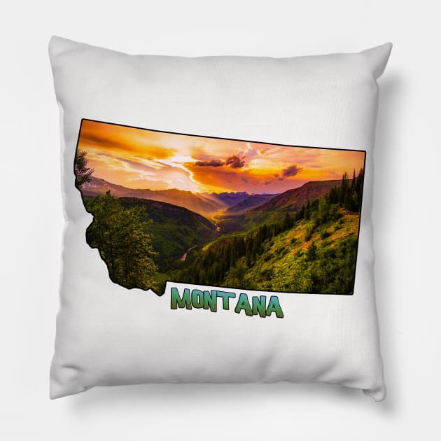 Montana State Outline (Sunset) Pillow by gorff