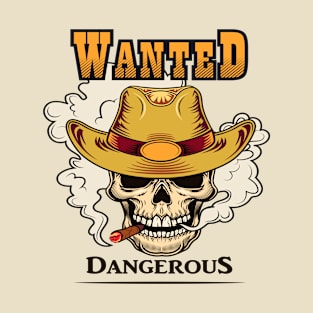 Wanted Skull Outlaw Dangerous Poster T-Shirt