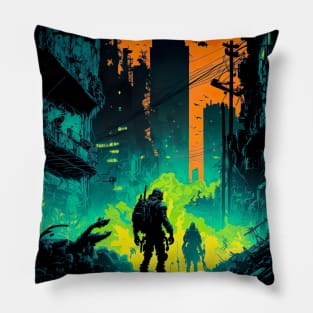 Retro-Futuristic Cyberpunk Rebels Pillow