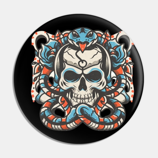 Traditional Skeleton Serpent Tattoo Pin by Goku Creations