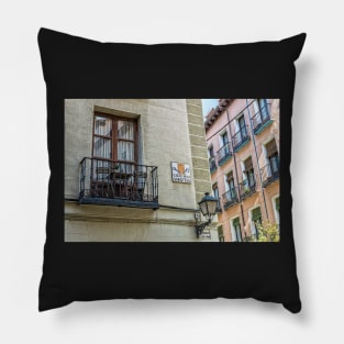 Balcony at Amnesty street in Madrid city center Pillow