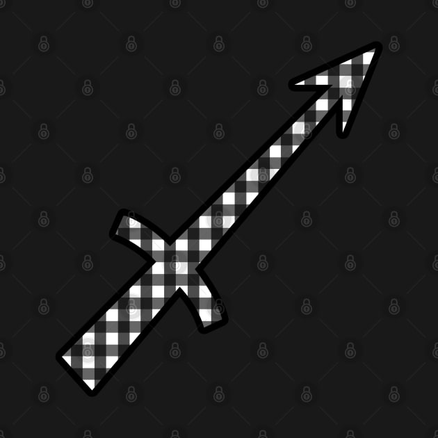 Sagittarius Zodiac Horoscope Symbol in Black and White Gingham Pattern by bumblefuzzies