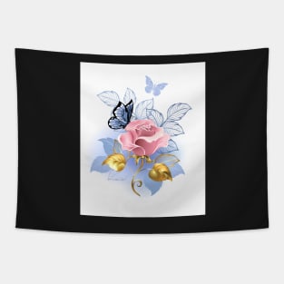 Pink Roses with Butterflies Tapestry