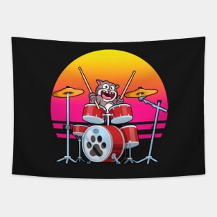 Drummer Cat Music Musician Playing The Drums Tapestry