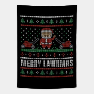 Merry Lawnmas Funny Lawn Mower Ugly Christmas Sweater Tapestry