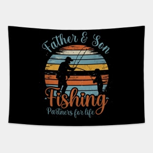 Father Son Fishing Partners For Life Retro Matching Dad Tapestry