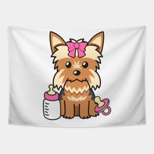 Cute yorkshire terrier is a baby - girl Tapestry