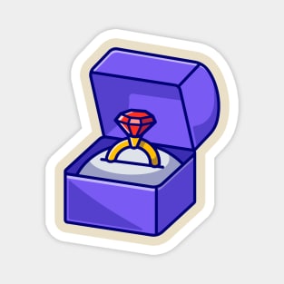 Gold Ring With Diamond In Box Cartoon Magnet