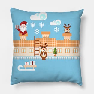 Santa Claus and reindeer delivering presents Pillow