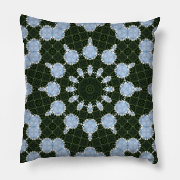 Mandala Kaleidoscope in Shades of Light Blue andGreen Pillow by Crystal Butterfly Creations