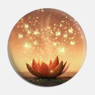 Lotus Flower and Butterflies Fantasy Pin