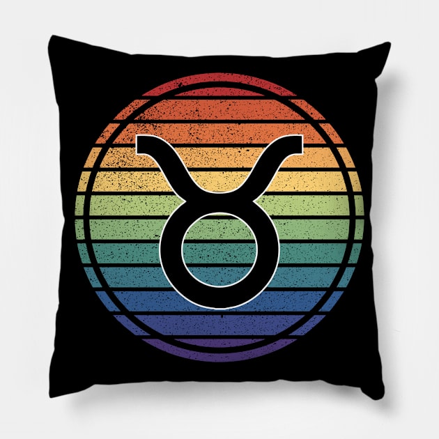 Vintage Distressed Rainbow Gay Pride Zodiac Taurus Pillow by Muzehack