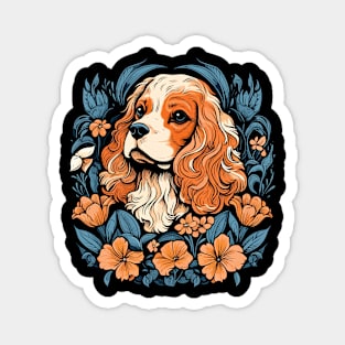 King Charles Spaniel with lilies illustration Magnet