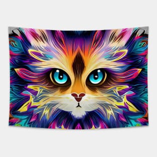 Mandala with cute furry Cat portrait - a01 Tapestry