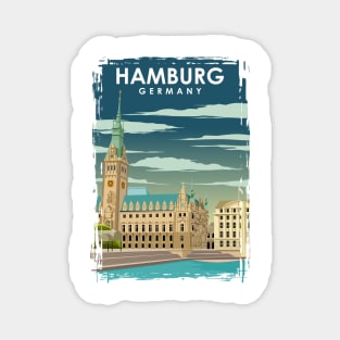 Hamburg Germany Digital Illustration City Travel Poster Magnet