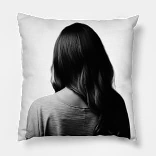 Woman turning her back, black and white illustration, classic Pillow