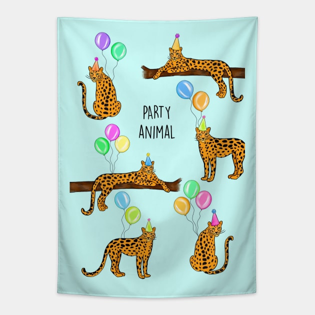 Party animal (blue) Tapestry by Poppy and Mabel