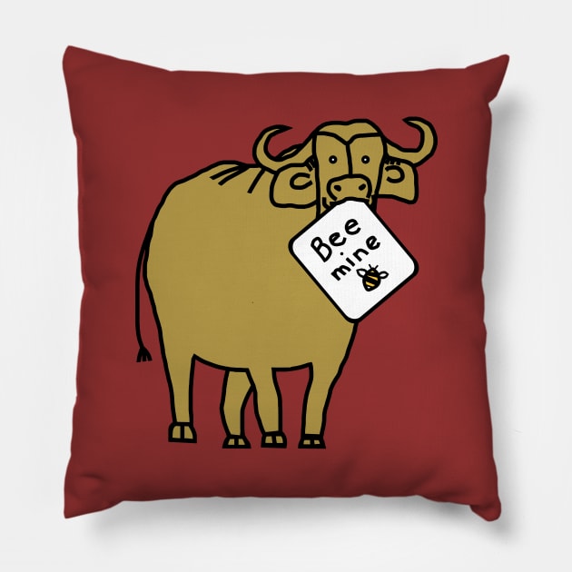 Gold Ox says Bee Mine on Valentines Day Pillow by ellenhenryart