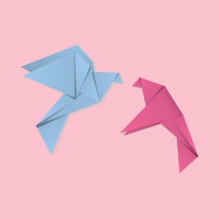 Blue and pink origami pigeons T-Shirt