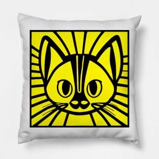 Cat illustrated yellow black Pillow