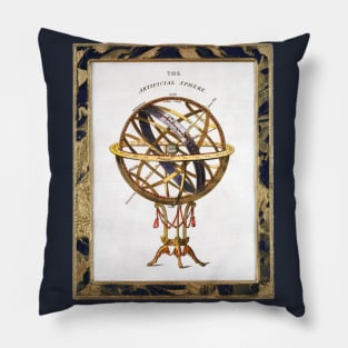 Vintage Astronomy, Artificial or Armillary Sphere with a Decorative Border Pillow