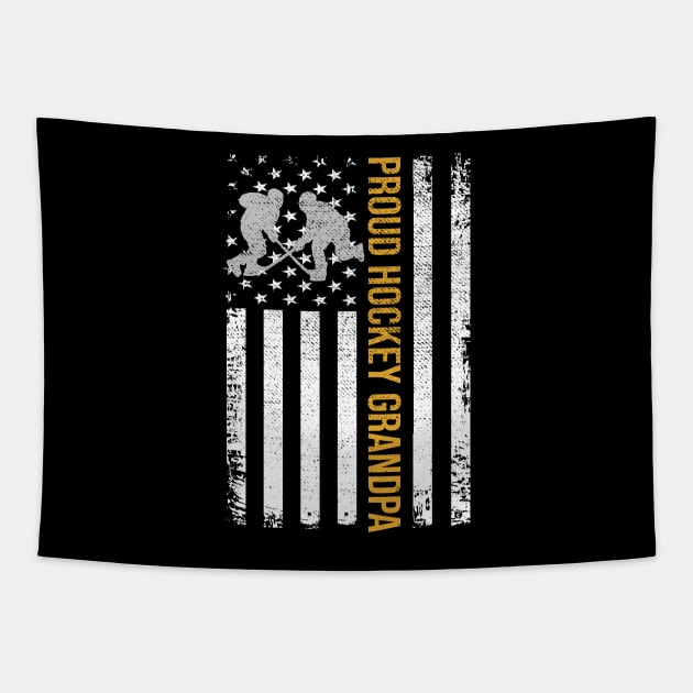 Proud Hockey Grandpa Vintage American Flag Gift Tapestry by DragonTees