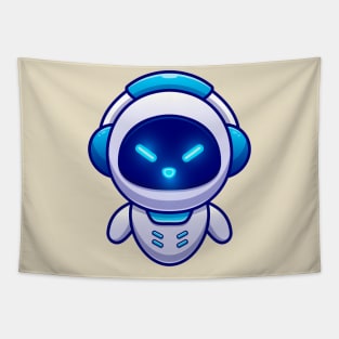 Cute Robot Wearing Headphone Cartoon Tapestry