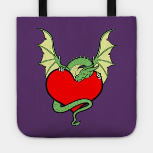 Big Heart Dragon Design, Big Hearted Dragon Design On Purple Background Tote