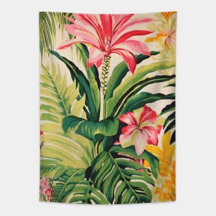 Tropical Jungle Pink Flowers Tapestry