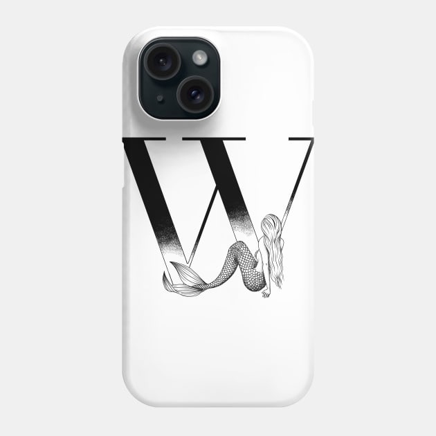 Mermaid Monogram W Phone Case by Elizabeth Weglein Art