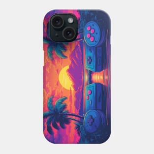 Retro Futuristic Game Controllers Synthwave Sun And Palms Phone Case