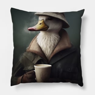 Coffee Lover Duck in Suit and Hat Pillow