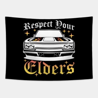 Funny Car Guy Classic Muscle Car Respect Your Elders Tapestry