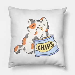 Calico snacking on chips Pillow