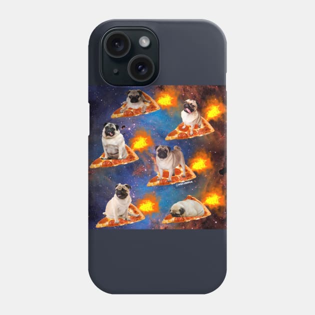 Pugs in Space Riding Pizza Phone Case by darklordpug