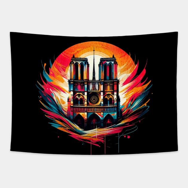 Vibrant Notre Dame Design Tapestry by Miami Neon Designs