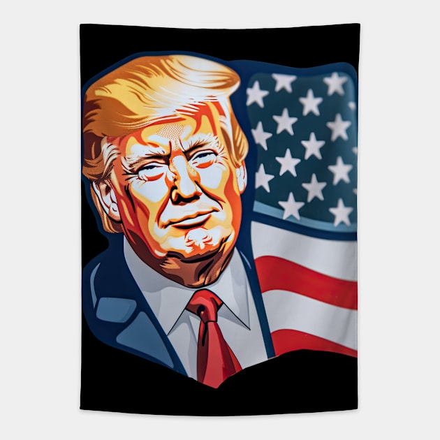 Donald Trump Pop Art With American Flag Waving Tapestry by Zalbathira