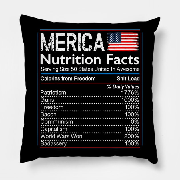 4th of July Proud American Shirt Merica Nutrition Facts Pillow by Haley Tokey