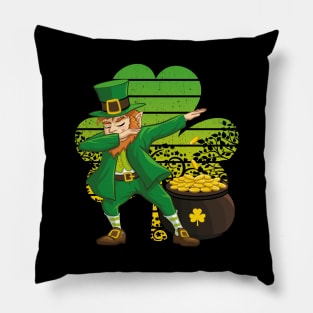Dabbing Leprechaun St. Patricks Day Vintage Retro Clover Shamrock Pillow